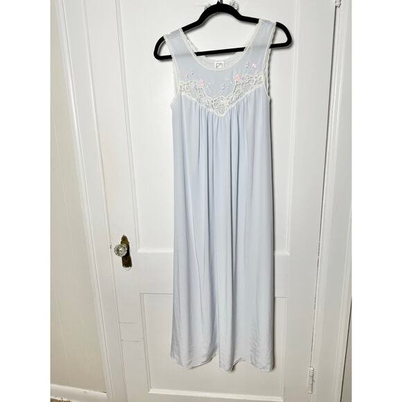 VTG Eve Stillman Embroidered Lace Granny Light Blue Cottage Nightgown Dress S - Picture 1 of 8